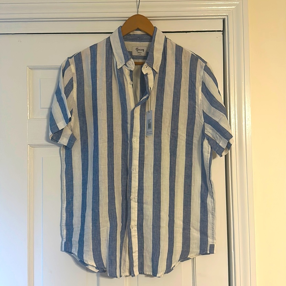 Vacay Linen White/Blue Shirt Sz Small